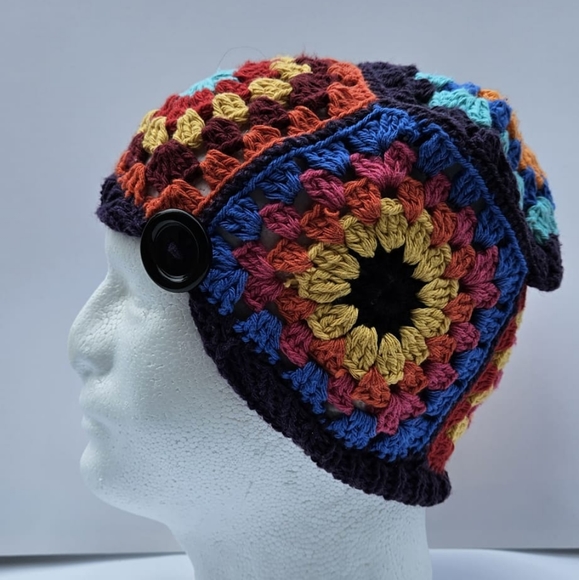 %100 Handmade  Granny Square Crochet 🧶 Colorful of Purple  Women's Beanie - Picture 4 of 15
